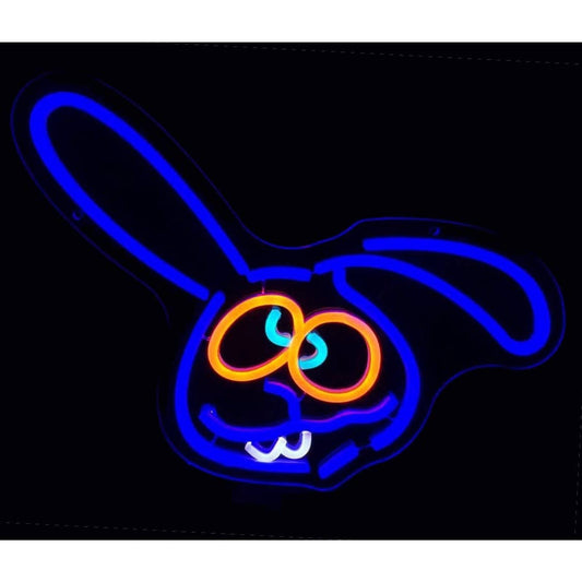 Vivid Bright Blue Funny Bunny Rabbit LED Night Light Cartoon Room Wall Decor