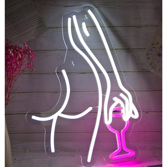 Lovely Bright Lady with Wine Glass LED Night Light Room Wall Decoration