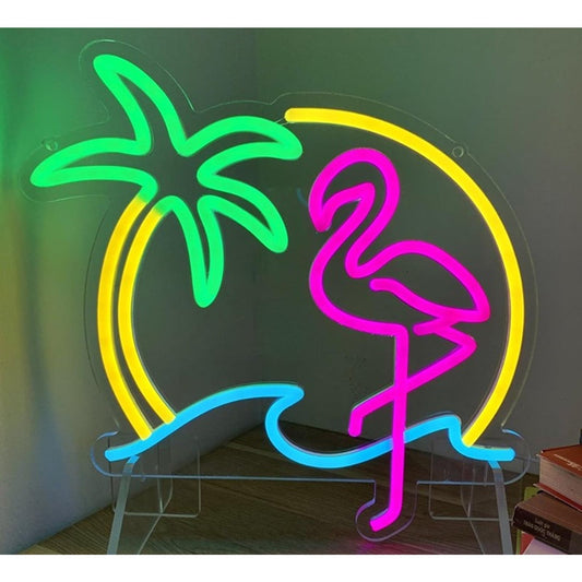 Lovely Bright Colorful Palm Tree SunSet & Flamingo LED Night Light Decoration