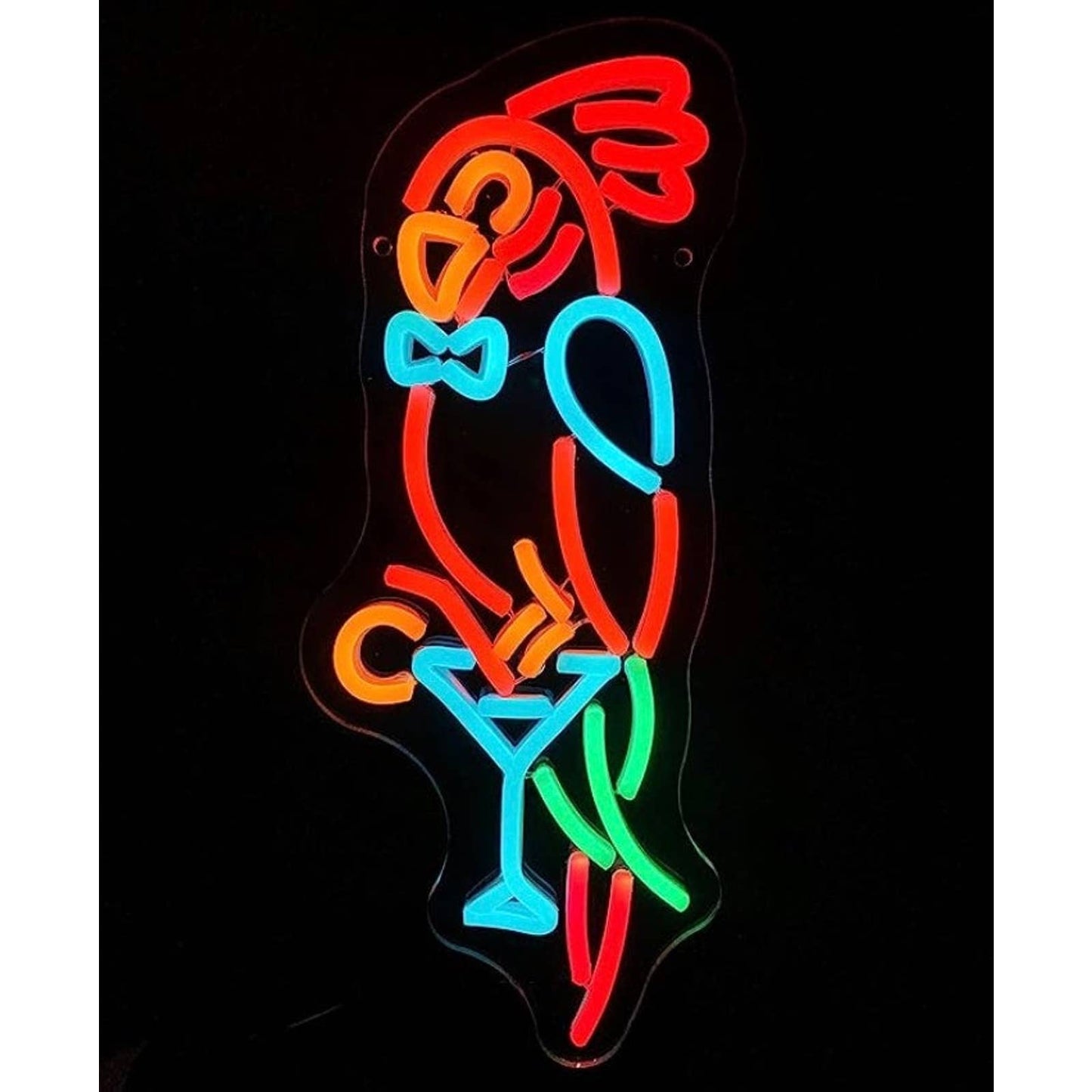 Colorful Bright Margarita Bowtie Parrot LED Night Light Bar Sign Wall Art Decor