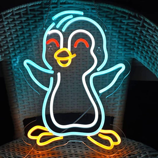 Cute Bright Ice Blue Happy Penguin LED Night Light Room Wall Decoration