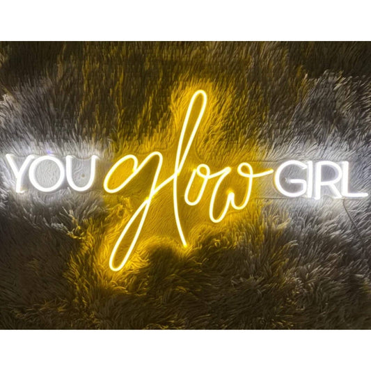 Lovely Bright White / Gold “You Glow Girl” LED Night Light Room Wall Glam Decor