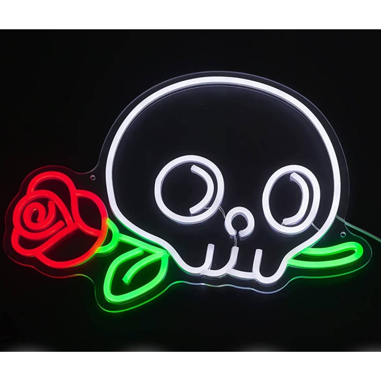 Cute Bright Skull Head with Red Rose LED Night Light Room Wall Decoration