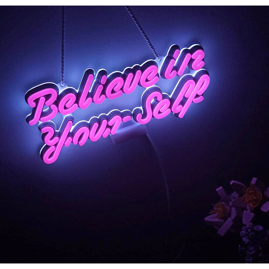 Lovely Bright Pink Empowering “Believe in Yourself” LED Night Light Room Wall De