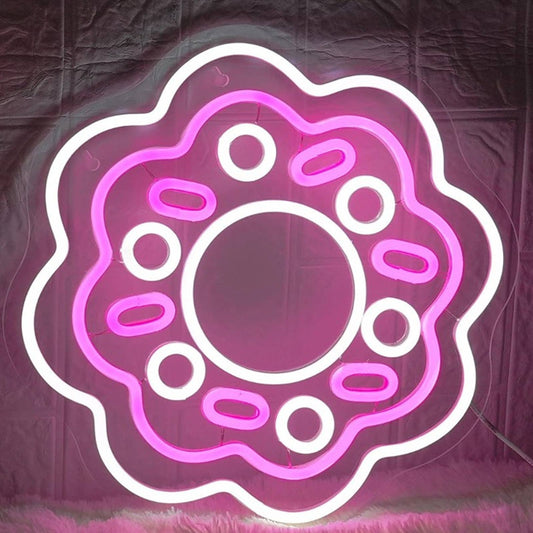 Lovely Tasty Bright Pink Flower Donuts LED Night Light Room Wall Decor