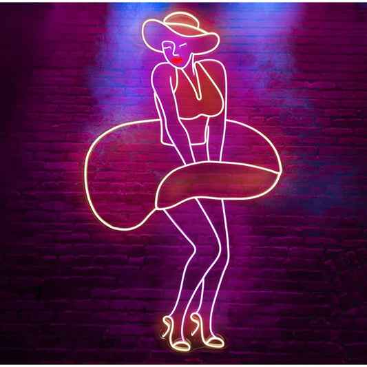 Lovely Bright Large Quality Lady in Dress LED Night Light Sign Room Wall Art Dec
