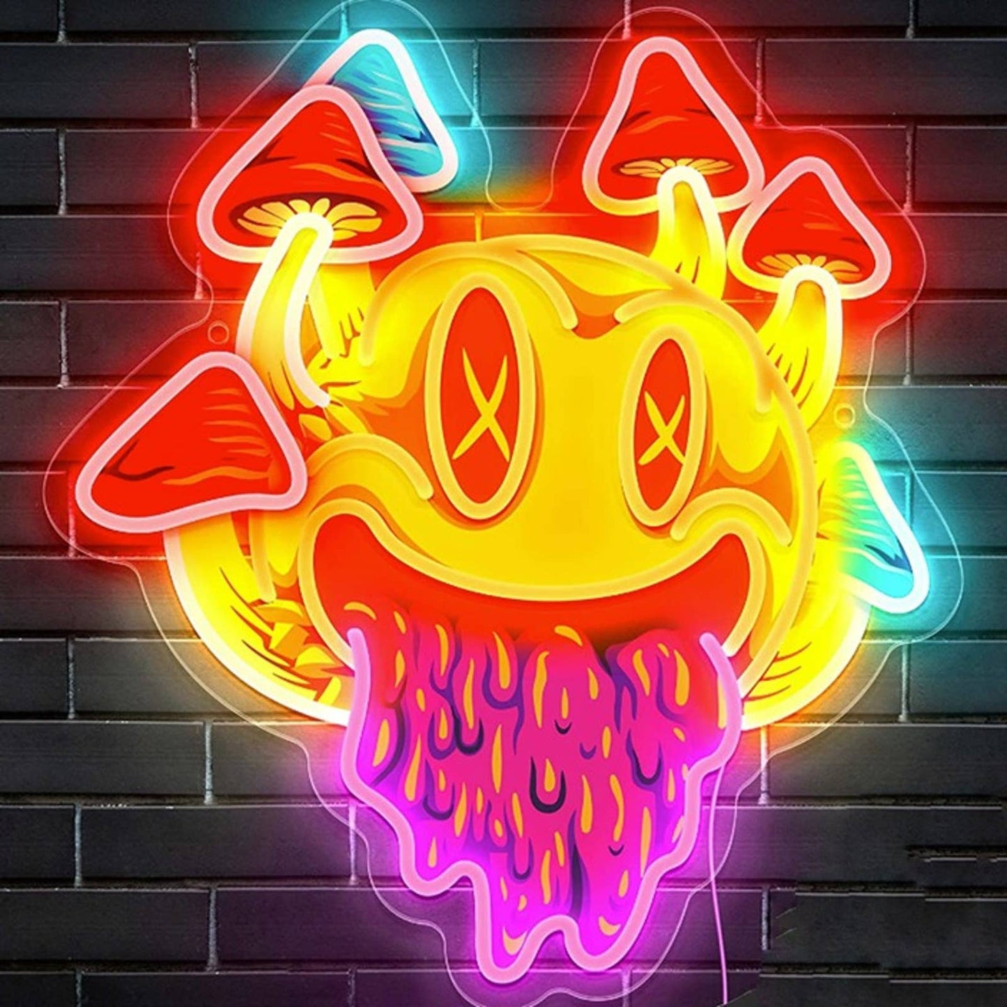 Vivid Bright Colorful Crazy Mushroom Smiley Face LED Night Light Wall Decor