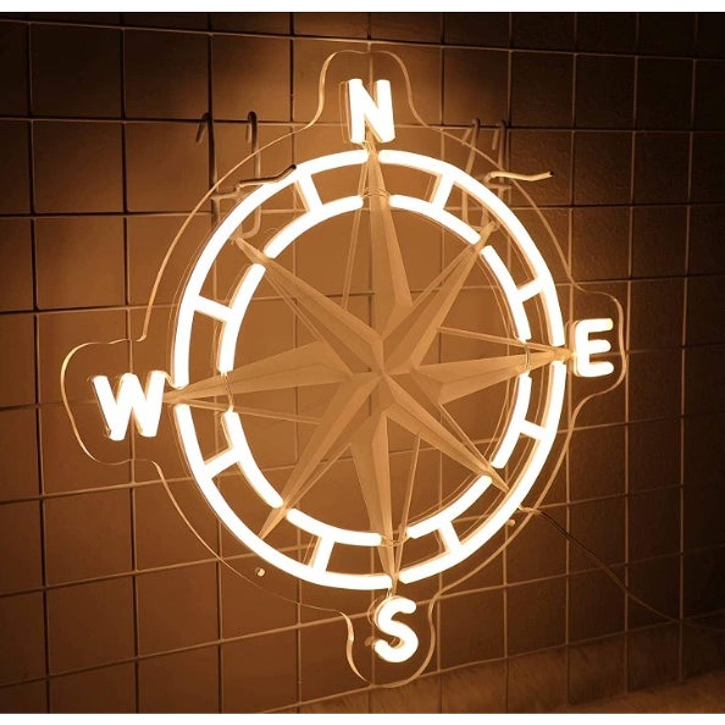 Warm Bright Compass LED Night Light Room Wall Art Decoration