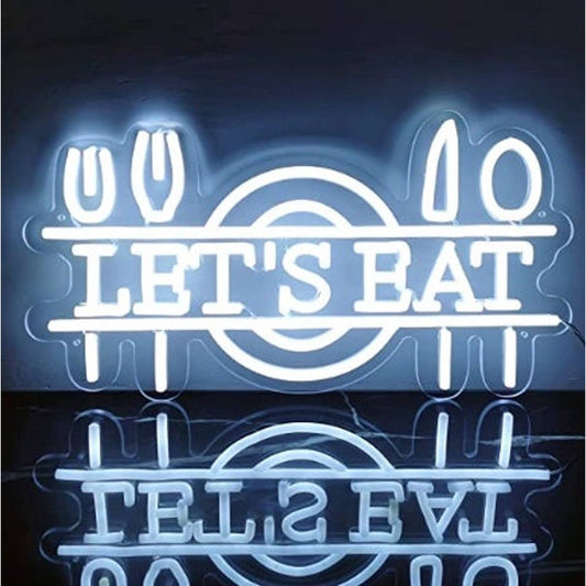 Fun Bright White “Let’s Eat” Fork Spoon Knife LED Night Light Kitchen Wall Decor