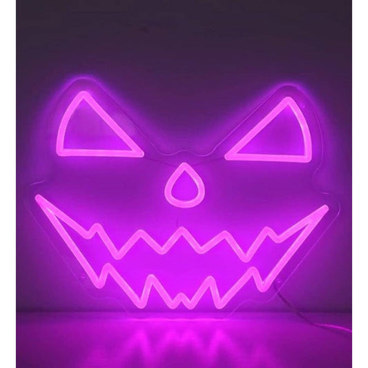 Vivid Bright Purple Spooky Pumpkin Face LED Light Halloween Decor