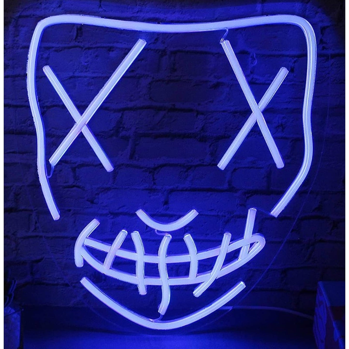 Vivid Bright Blue X-Eye Stitch Mask LED Night Light Rave Room Wall Decor