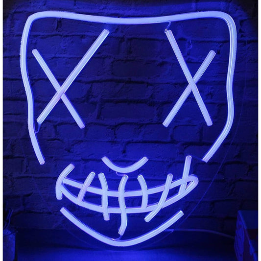 Vivid Bright Blue X-Eye Stitch Mask LED Night Light Rave Room Wall Decor
