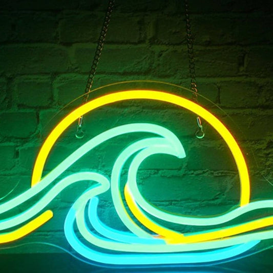 Lovely Vivid Bright Blue / Yellow Tropical Ocean Wave Sunset LED Light Decor