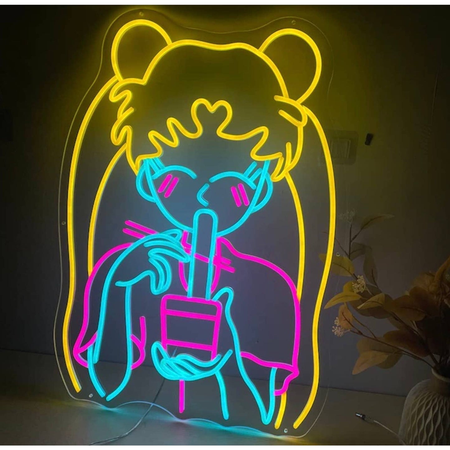 Cute Vivid Colorful Sailor Moon Eating Noodles LED Night Light Anime Japan Room