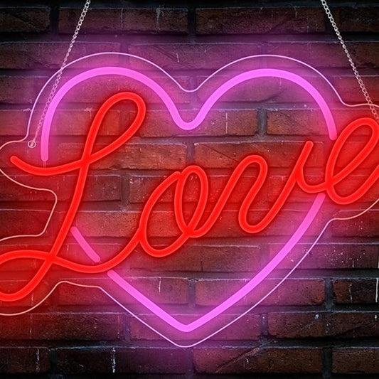Romantic Bright Pink/Red Love Heart LED Night Light Room Wall Decor