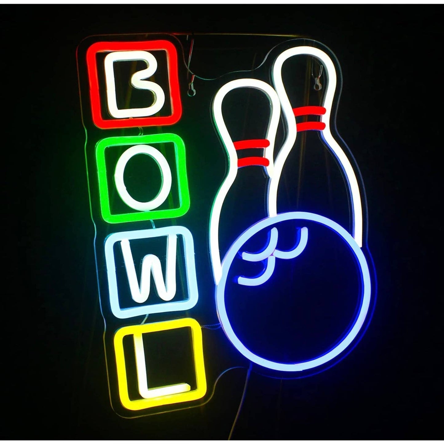 Fun Colorful Bright Bowling Ball and Pins LED Night Light Game Room Wall Decorat