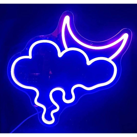 Lovely Bright Blue Thunder Cloud Pink Moon LED Night Light Room Wall Decoration