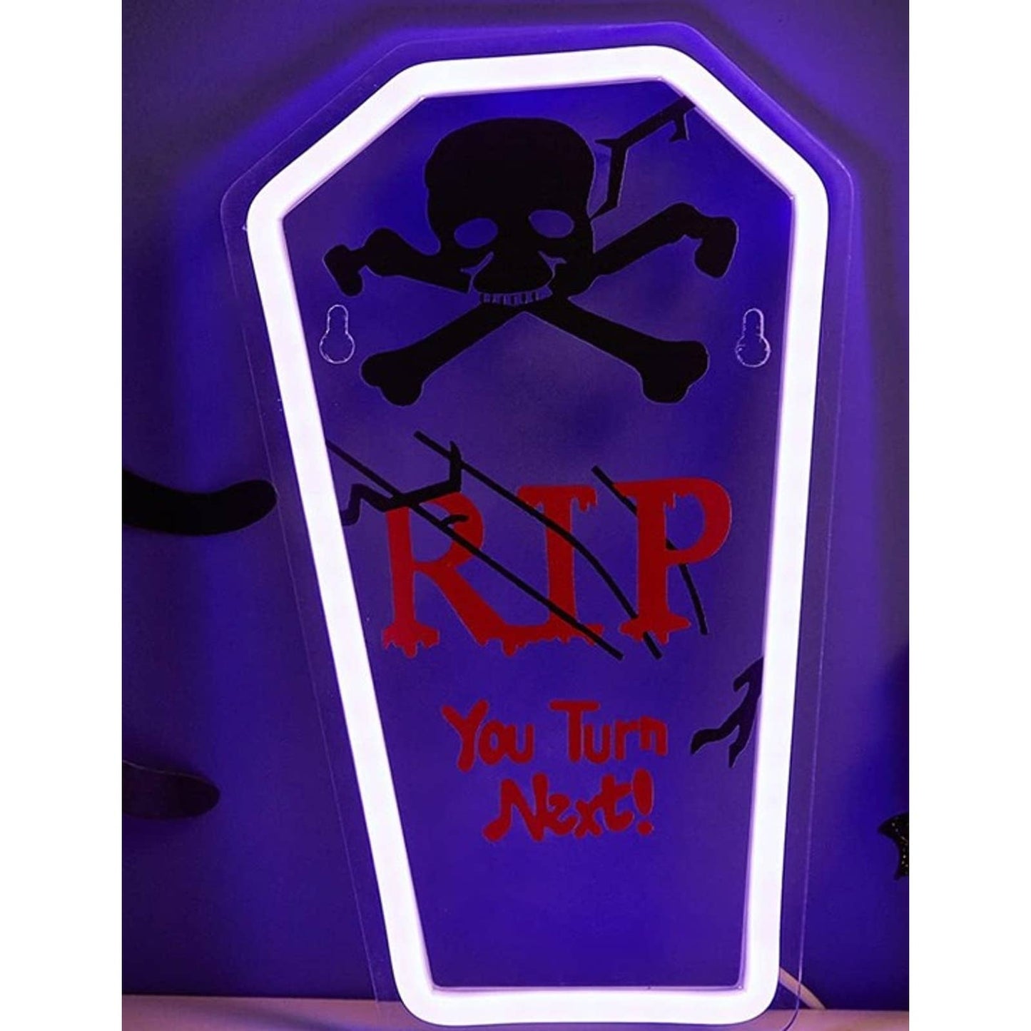 Spooky Vivid Bright Purple RIP Tombstone  LED Night Light Halloween Decor