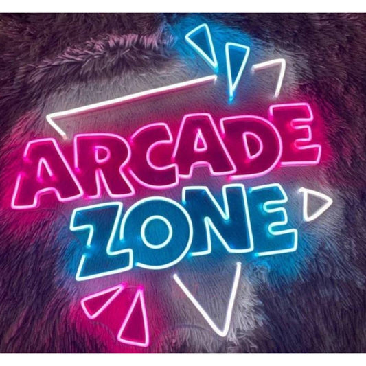 Fun Large Bright Pink/Blue/White Arcade Zone LED Light Game Room Wall Decoration