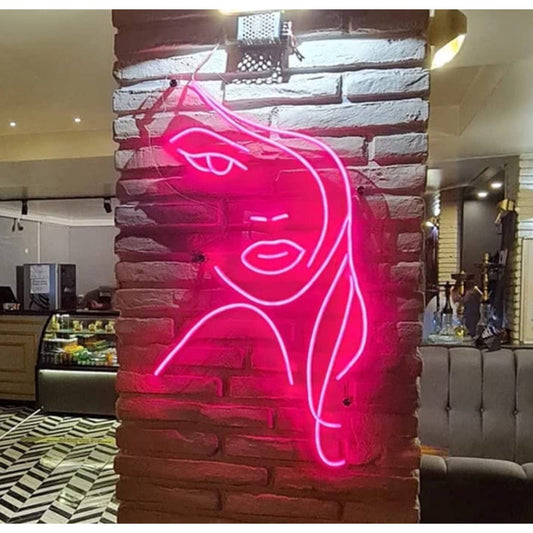 Beautiful Pink Bright Flowing Hair Woman LED Light Room Wall Art Decoration
