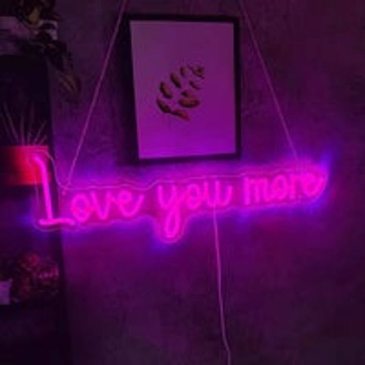 Lovely Bright Pink Love You More LED Night Light Room Wall Decoration