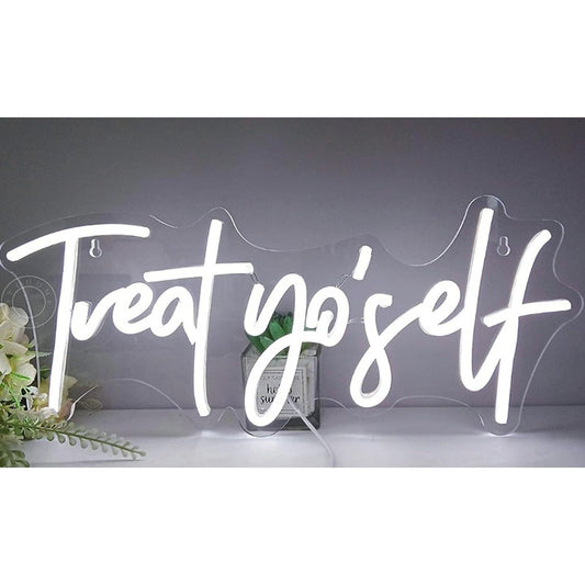 Fun Bright Unique White “Treat Yo’ Self” LED Light Room Wall Decoration