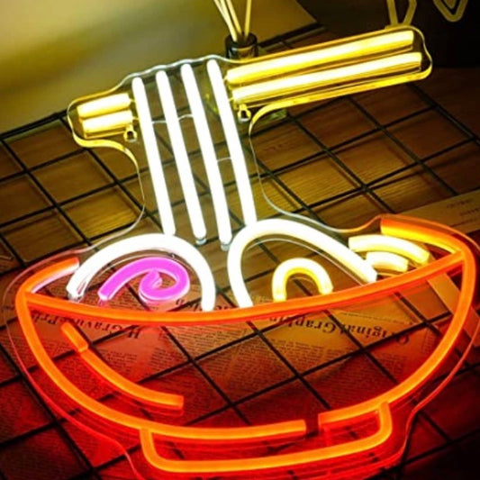 Lovely Bright Red Swirly Noodle Bowl LED Night Light Room Wall Decoration
