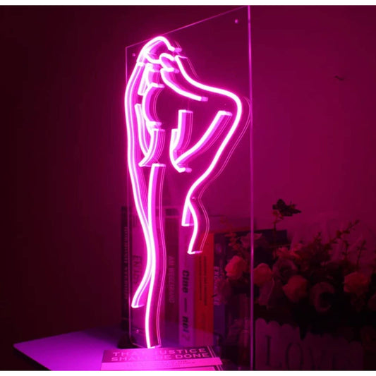 Lovely Bright Pink Lady Back LED Night Light Sign Room Wall Art Decoration