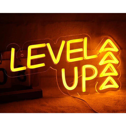Vivid Bright Warm Yellow Level Up LED Night Game Room Gamer Decor