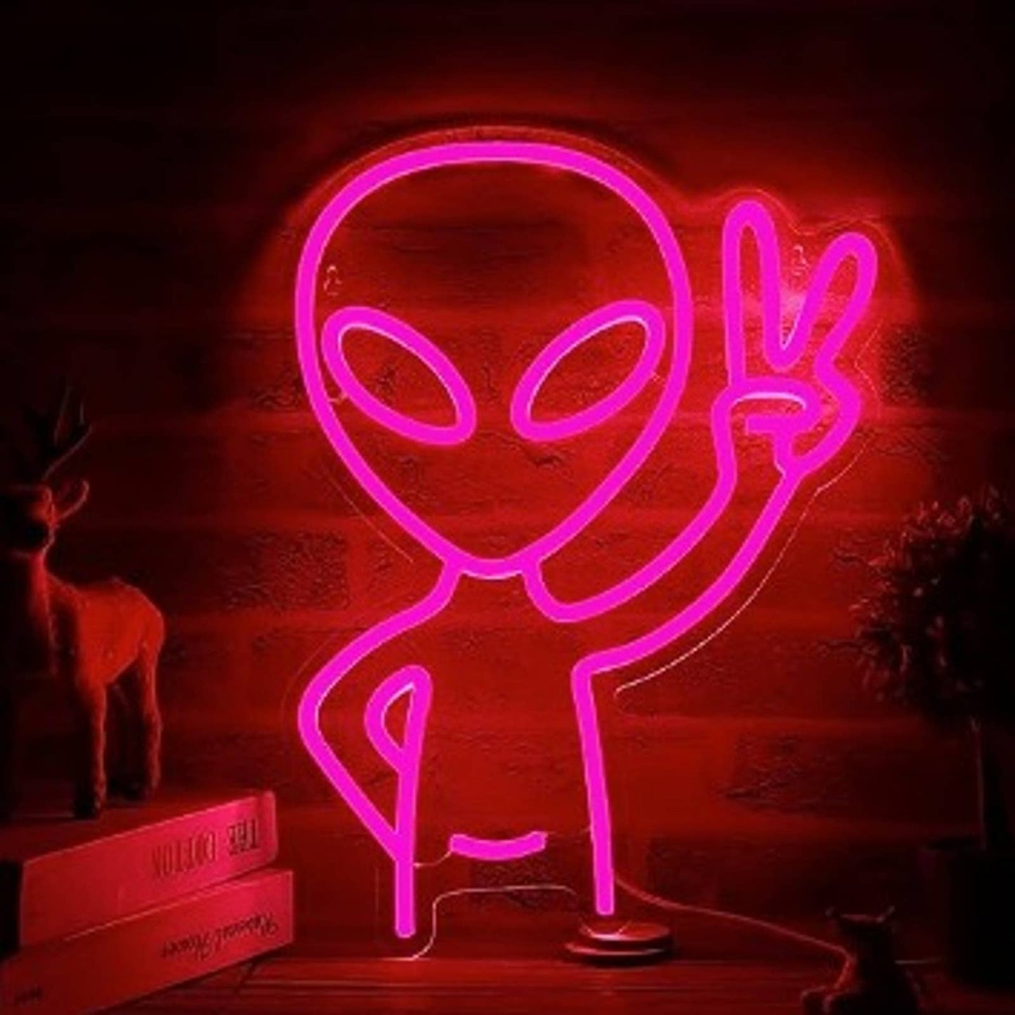 Fun Bright Pink Peaceful Alien Kid LED Night Light Room Wall Decoration