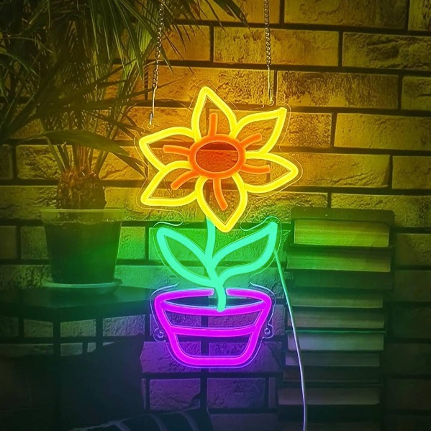 Adorable Vivid Bright Flower in a Pot LED Night Light Flora Room Wall Decor