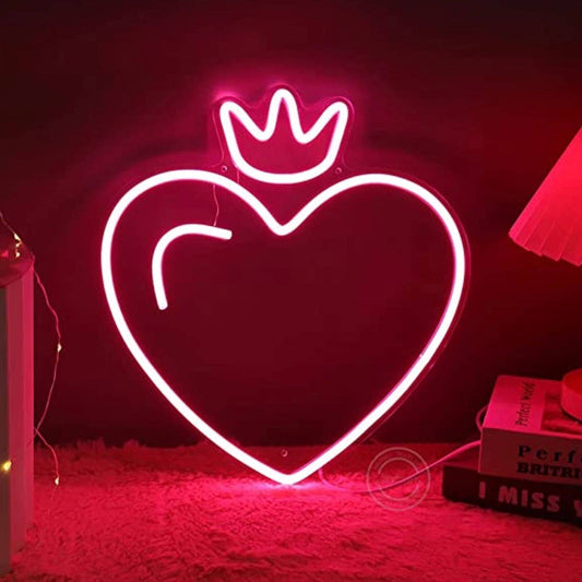 Adorable Bright Pink Heart Princess Crown LED Night Light Room Wall Decoration