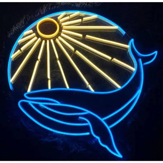 Beautiful Bright Blue Whale Sunset LED Night Light Room Wall Decor