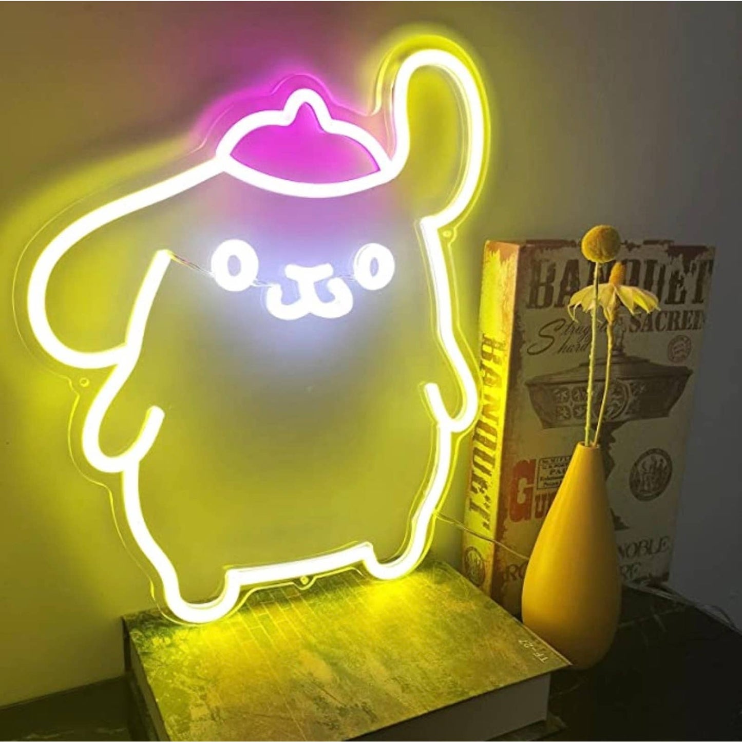 Cute Bright Yellow Pom Pom Purin Anime LED Night Light Anime Japan Room Wall Dec