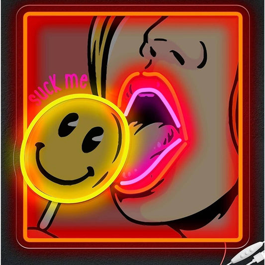 Fun Bright Girl Licking Smiley Face Lollipop LED Night Light Room Wall Decor