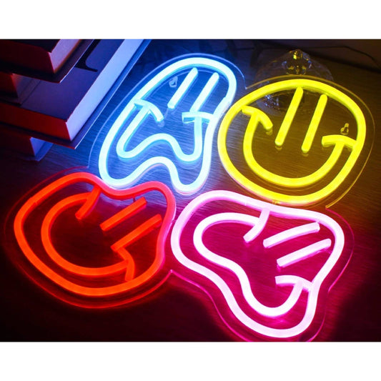 Bright Colorful Squished Smiley Faces LED Night Light Fun Room Wall Decor