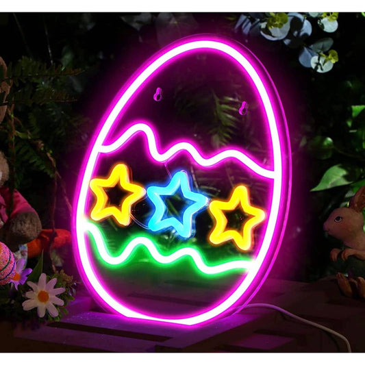 Lovely Bright Pink Easter Egg Rainbow Star Egg LED Night Light Room Wall Decorat