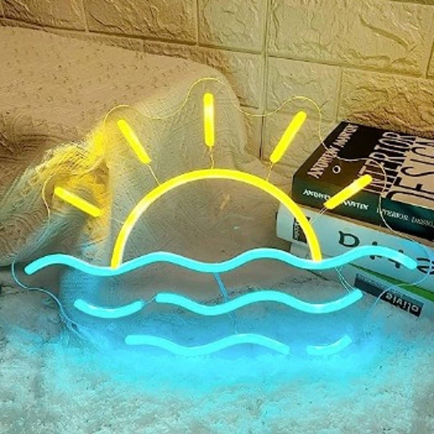 Calming Vivid Bright Sun Rise Over the Ocean LED Night Light Room Wall Decor