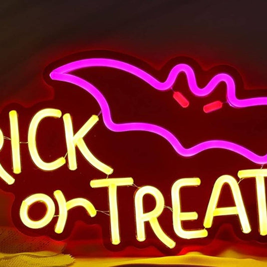 Spooky Bright Pink Bat Trick or Treat LED Night Light Halloween Decor