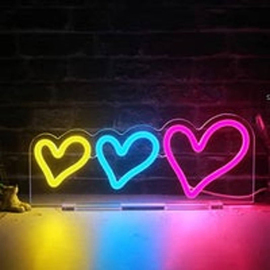 Lovely Bright Color 3 Hearts LED Night Light Room Wall Decoration