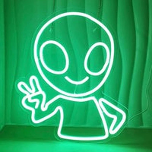 Fun Bright Green Peace Friendly Alien LED Night Light Room Wall Decoration