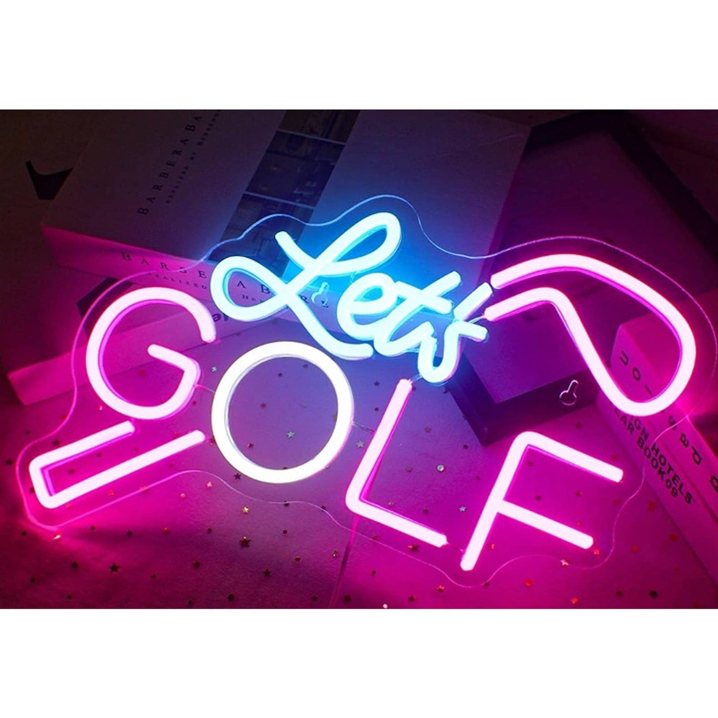 Fun Vivid Bright Pink “Let’s Golf” LED Night Light Room Wall Decor