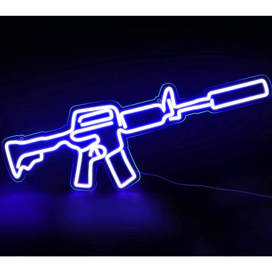 Bright Blue Rifle LED Night Light Shooting Game Room FPS Wall Decor
