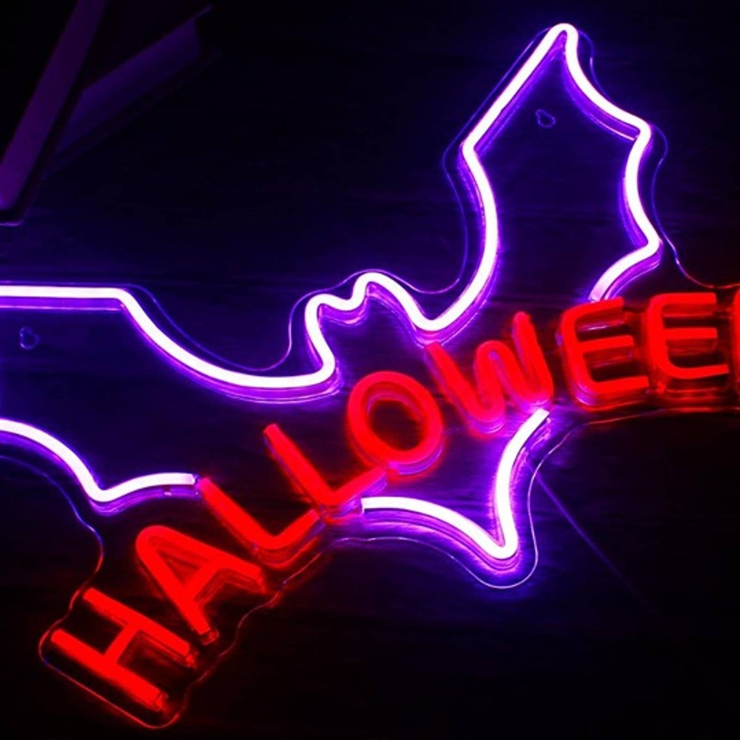 Bright Spooky Purple / Red Bat Halloween LED Night Light Decor
