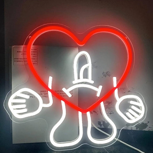 Bright Pink Bad Bunny Cartoon Hart LED Night Light Room Wall Decoration