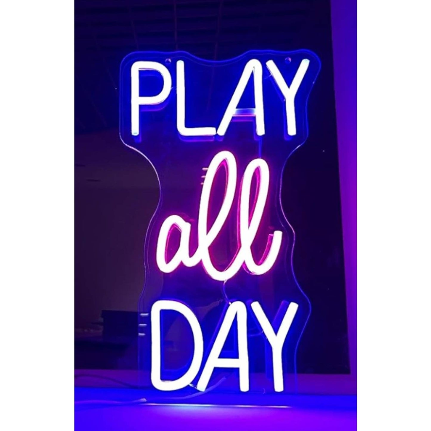 Fun Vivid Bright Pink/Blue “Play All Day” LED Night Light Room Wall Decor