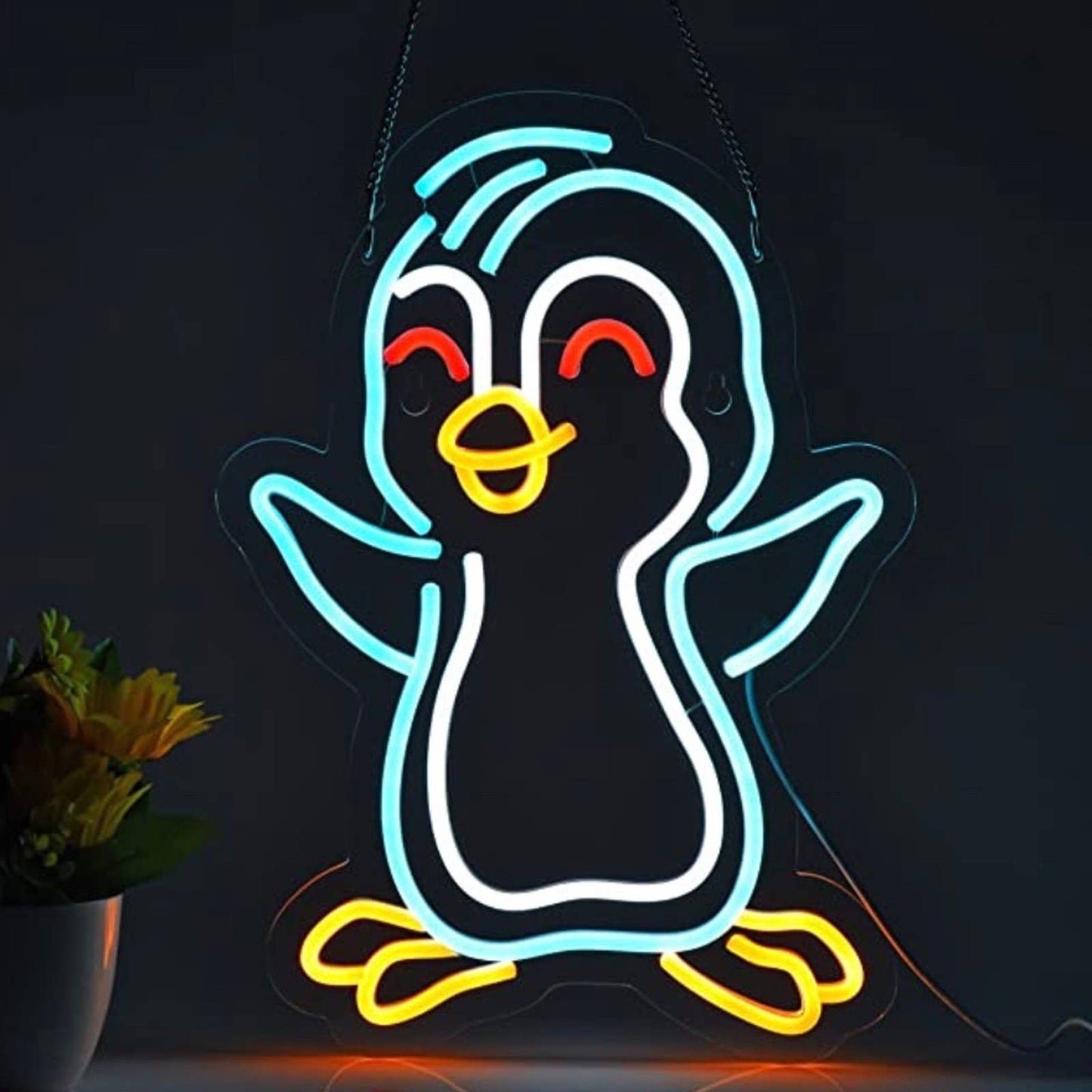 Cute Bright Ice Blue Happy Penguin LED Night Light Room Wall Decoration