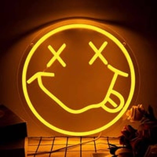 Fun Bright Yellow X-Eye Smiley Face LED Night Light Room Wall Decoration