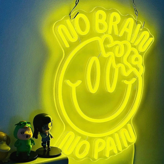 Fun Bright Yellow “No Brain No Pain ”Smiley Face” LED Night Light Wall Decor