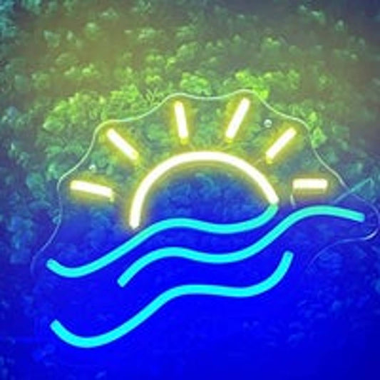 Lovely Bright Yellow Tropical Sunset over Water LED Night Light Room Wall Decora